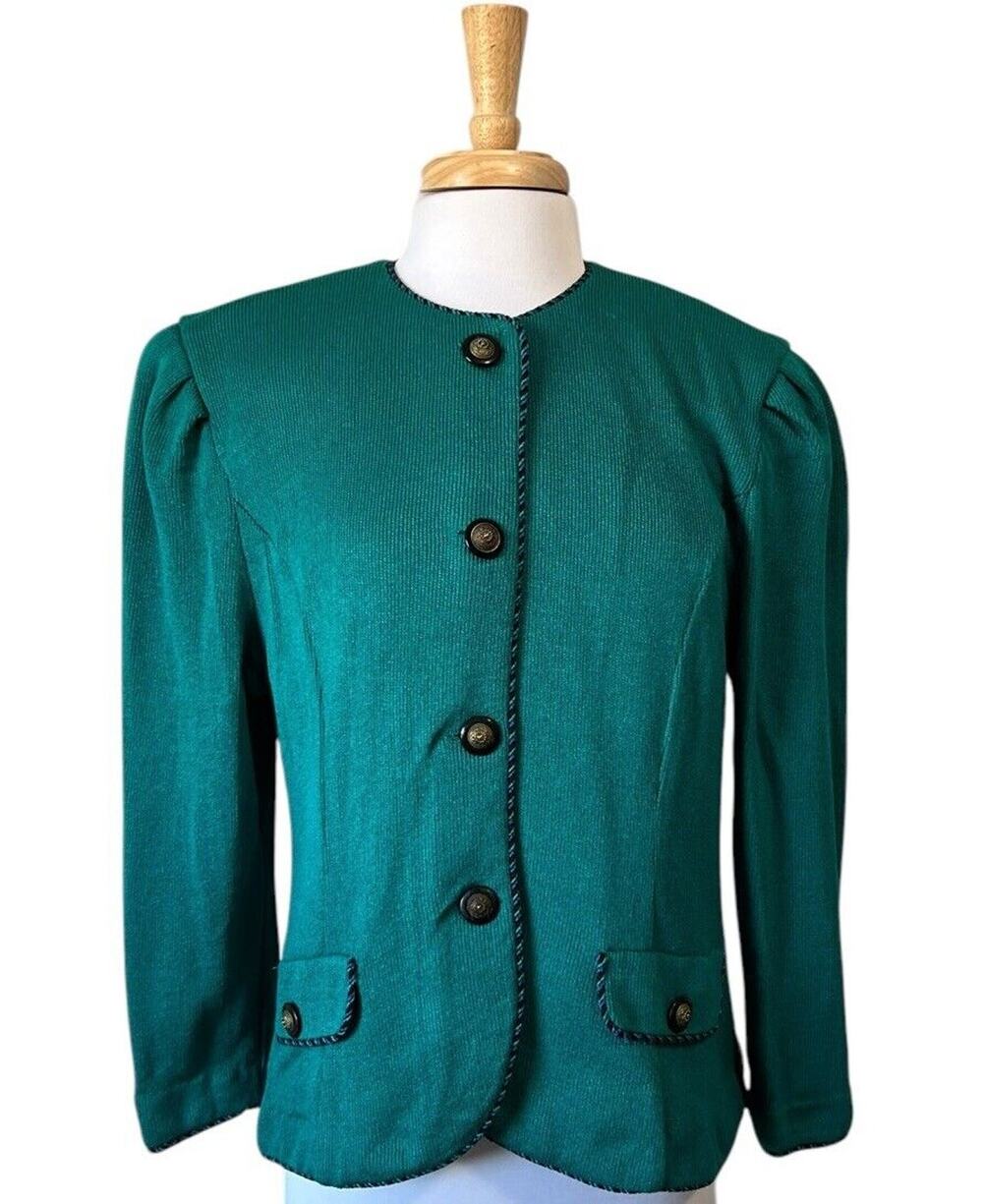 Vintage 90s Jessica Howard Emerald Green Blazer Top Sweater Knit Academia sz 16